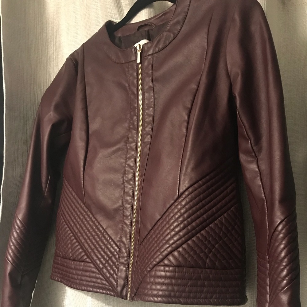 Burgundy Faux leather moto jacket